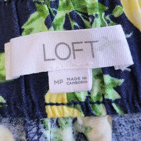 LOFT Lemon Print Linen Pants Size MP Cropped Ankle Wide Leg Pockets Novelty - Picture 8 of 9